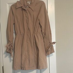 Tan Trench Coat with Bow Sleeves